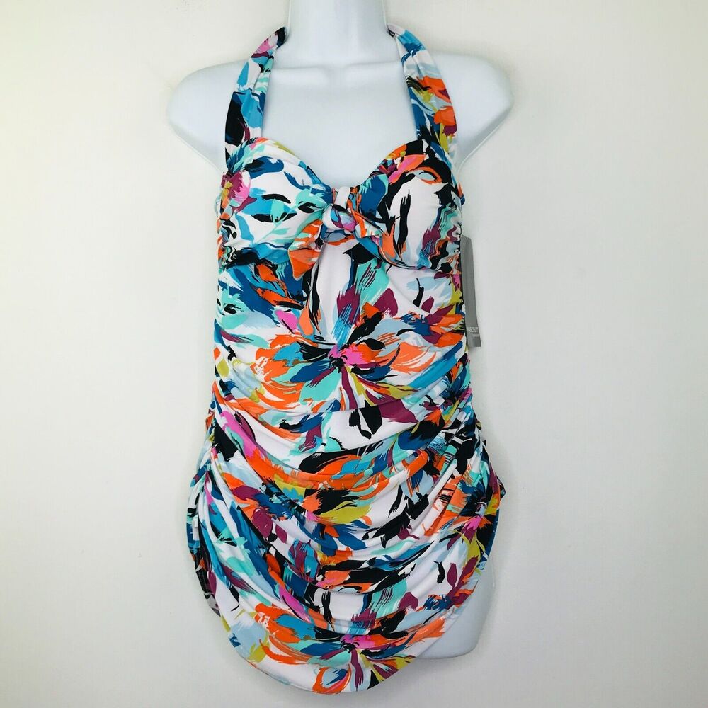 Magicsuit Womens 8 Tankini Multicolor Ruched Halter Comfort Control NWT CF17